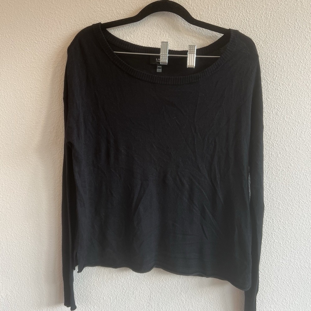 Line Womens Cashmere Long Sleeve Round Neck Sweater Black Size XS Minimalist